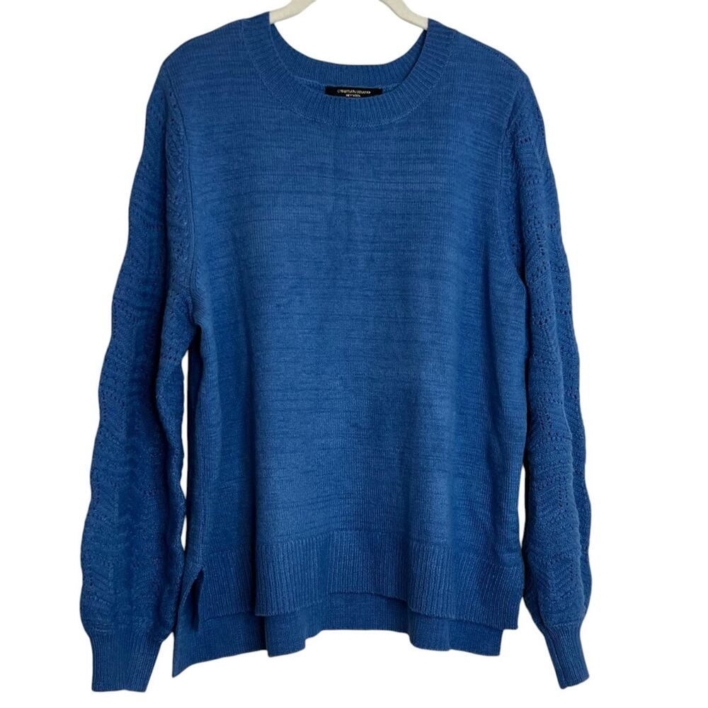 Christian Siriano New York Womens Sweater XL Blue Open Knit Sleeve Pullover